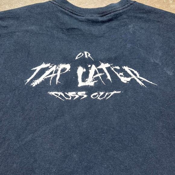 Vintage Y2K Tap Now Or Tap Later Puss Out Cut Off Tee Shirt Tank Top Wrestling - Picture 3 of 4